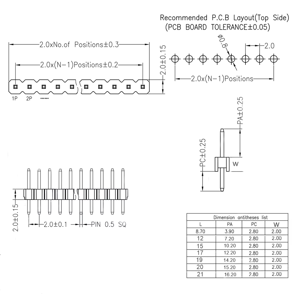 Гребінка контактів PLS-40 2.00мм 1x40P 19mm - фото 2